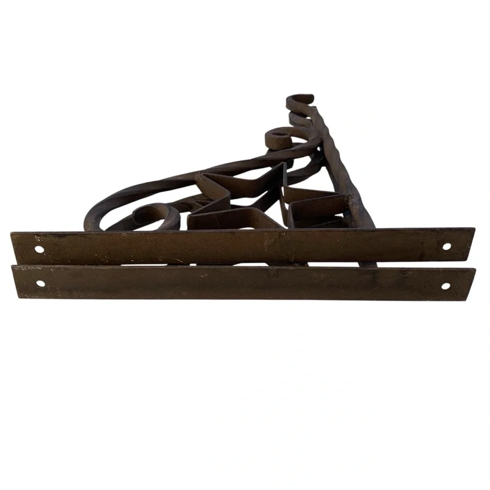 Rustic Blacksmith Hand Forged Brown Metal Star Plant Hangers / Wall Brackets